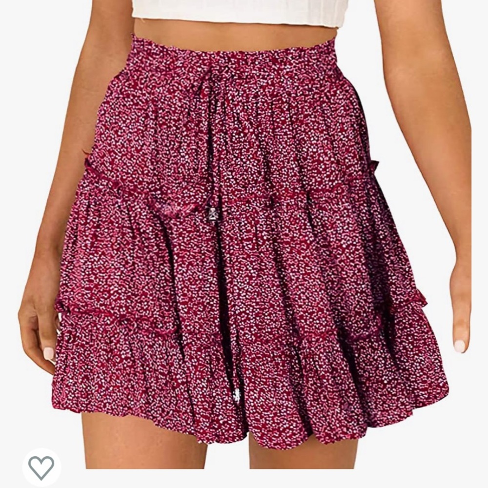Red Floral Flowy Skirt